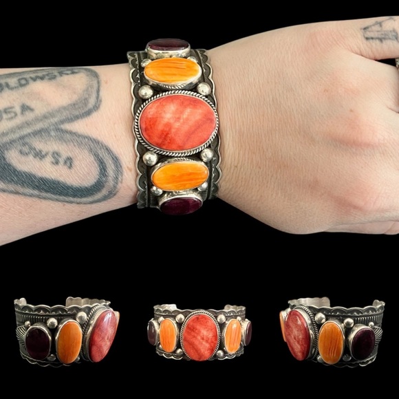 Spiny Oyster Hand Tooled Cuff- Guy Hoskie - Picture 2 of 8